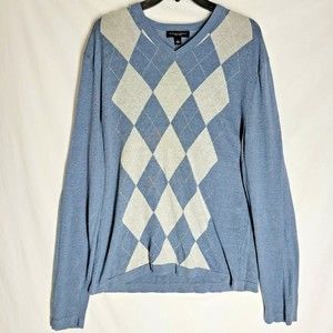 Banana Republic Mens Silk Linen Blend Long Sleeve Argyle Pullover Sweater Large